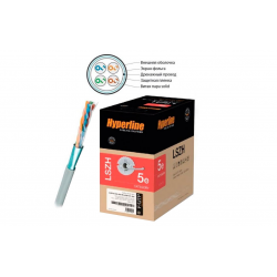 42052 Hyperline FUTP4-C5E-S24-IN-PVC-GY-305 (305 м) Кабель витая пара, экранированная F/UTP, категория 5e, 4 пары (24 AWG), одножильный (solid), экран