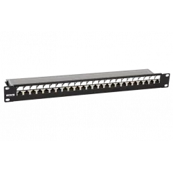 246037 Hyperline PP3-19-24-8P8C-C5E-SH-110D Патч-панель 19", 1U, 24 порта RJ-45 полн. экран., категория 5e, Dual IDC, ROHS, цвет черный