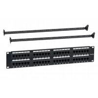 WRline WR-PL-48-C5E-D Патч-панель 19" (2U), 48 портов RJ-45, категория 5e, Dual IDC, с задним кабельным организатором, цвет черный