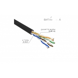 01-0045 REXANT Кабель витая пара U/UTP, CAT 5e, PE, 4PR, 24AWG, OUTDOOR, SOLID, черный, 305м