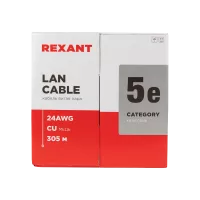 01-0065 REXANT Кабель витая пара U/UTP, CAT 5e, ZH нг(А)-HF, 4PR, 24AWG, OUTDOOR, SOLID, черный, 305м