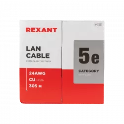 01-0065 REXANT Кабель витая пара U/UTP, CAT 5e, ZH нг(А)-HF, 4PR, 24AWG, OUTDOOR, SOLID, черный, 305м