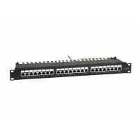 WRline WR-PL-24-C5E-SH-D Патч-панель 19"(1U), 24 порта RJ-45 полностью экранированная, категория 5e, Dual IDC, цвет черный