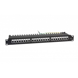 WRline WR-PL-24-C5E-SH-D Патч-панель 19"(1U), 24 порта RJ-45 полностью экранированная, категория 5e, Dual IDC, цвет черный
