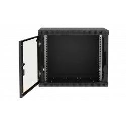 Шкаф телекоммуникационный настенный разборный черный 19”,9U(600x350), ШТ-НСр-9U-600-350-С-Ч дверь стекло ССД
