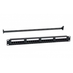 WRline WR-PL-24-C5E-D Патч-панель 19" (1U), 24 порта RJ-45, категория 5e, Dual IDC, с задним кабельным организатором, цвет черный