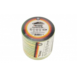KR-09-2107 Изолента ПВХ KRANZ 15 мм х 25 м, желто-зеленая, упаковка 5 роликов