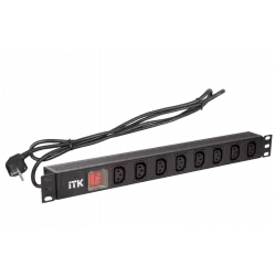 PH12-8C131 ITK PDU 8 розеток C13 с LED выкл,1U, шнур 2м вилка нем.ст