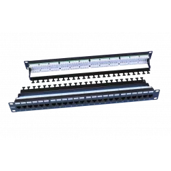 246107 Hyperline PP3-19-24-8P8C-C6-110D Патч-панель 19", 1U, 24 порта RJ-45, категория 6, Dual IDC, ROHS, цвет черный (задний кабельный организатор в