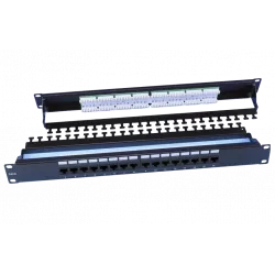 246105 Hyperline PP3-19-16-8P8C-C6-110D Патч-панель 19", 1U, 16 портов RJ-45, категория 6, Dual IDC, ROHS, цвет черный (задний кабельный организатор в