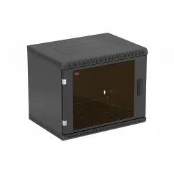 Шкаф телекоммуникационный настенный разборный черный 19”,9U(600x450), ШТ-НСр-9U-600-450-С-Ч дверь стеклянная ССД