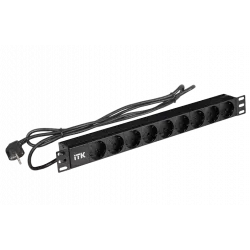 PH22-9D1-P ITK PDU 9 розеток нем. ст, 1U, шнур 2м вилка нем. ст ПВХ чер