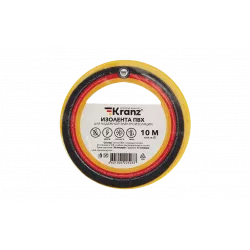 KR-09-2002 Изолента ПВХ KRANZ 0.13х15 мм, 10 м, желтая упаковка 10 роликов